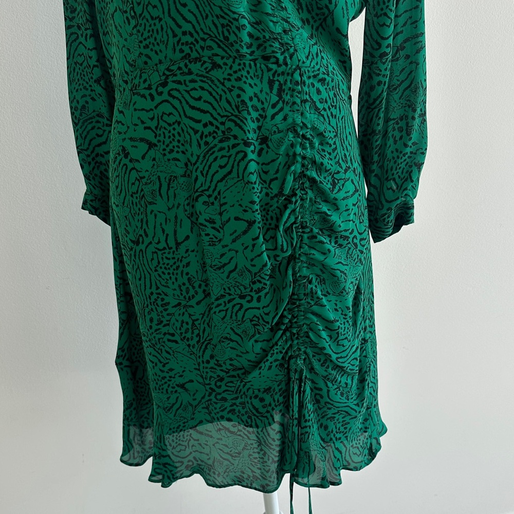 Parker Emerald Green V-Neck Ruched Long Sleeve Dress - Picture 3 of 6